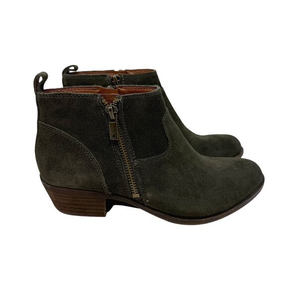 Lucky Brand Womens 7 Green Suede Leather LK Benniee Ankle Booties Block Heel - Picture 1 of 12